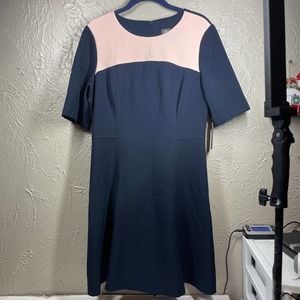 NWT Vince Camuto Blue Pink Short Sleeve Crepe Back Zip Fit & Flare Dress Sz‎ 10